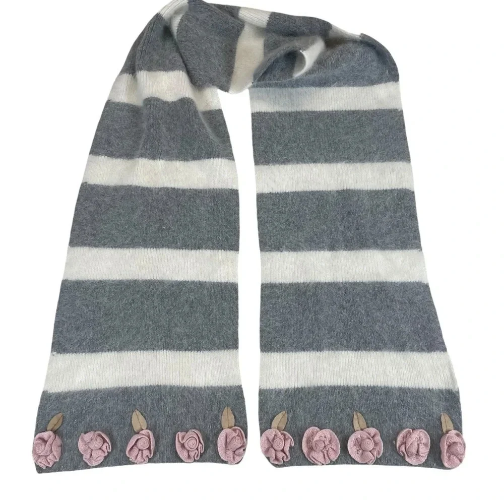 Scala pronto angora wool striped scarf with roses
